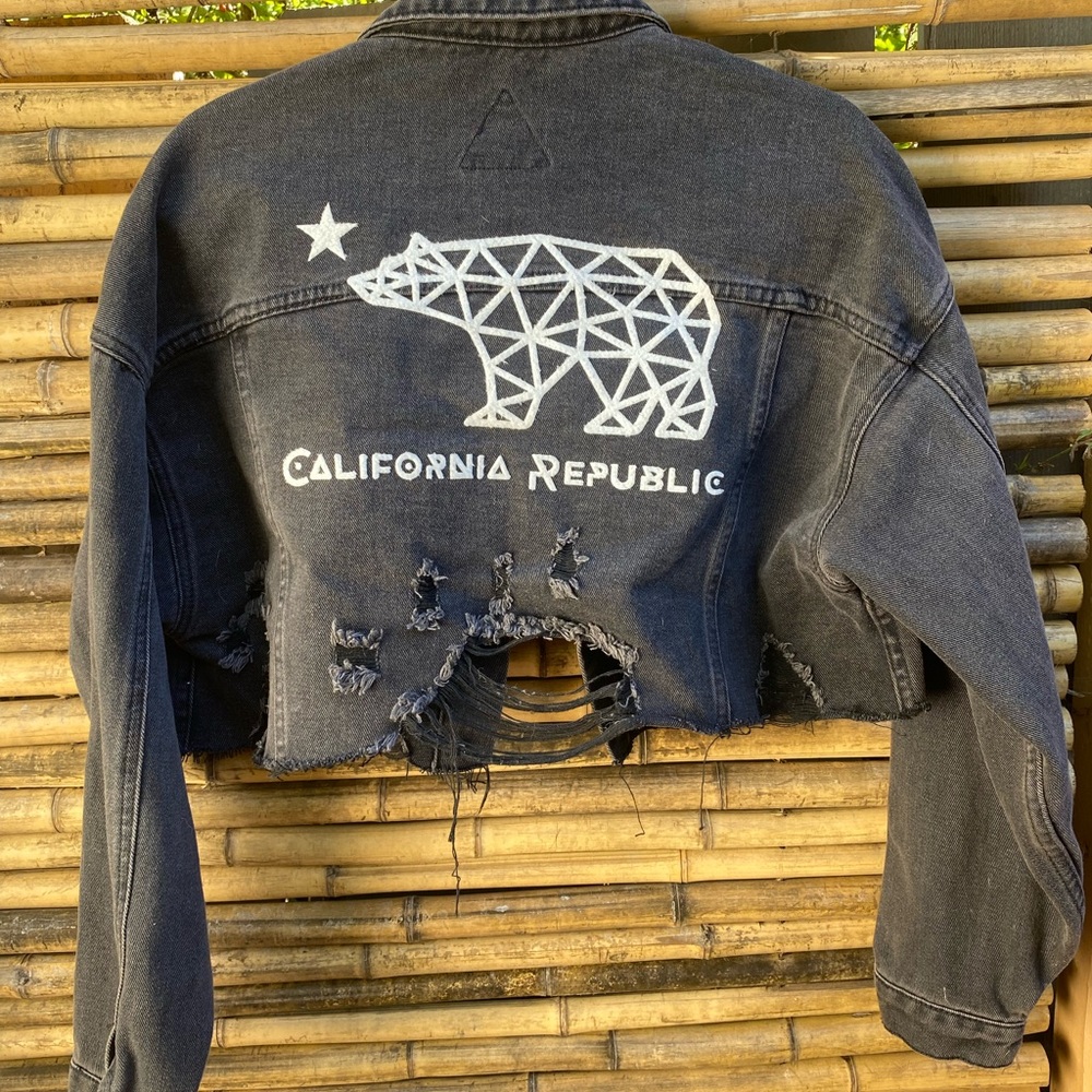 California cropped black jean jacket